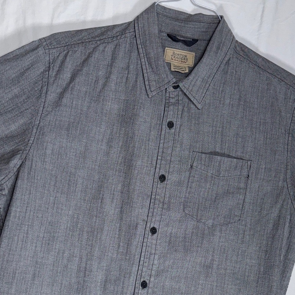Boston Traders Mens Gray Herringbone Short‎ Sleeve Button Up Shirt Size G